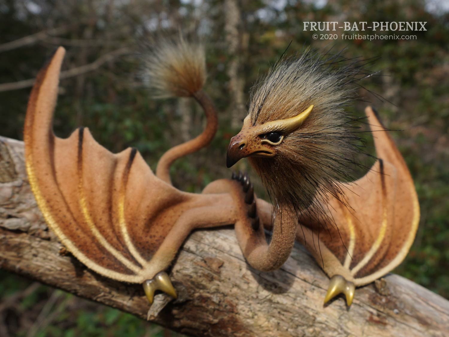 Gold Ochre Eagle Wyrm, a posable dragon art doll