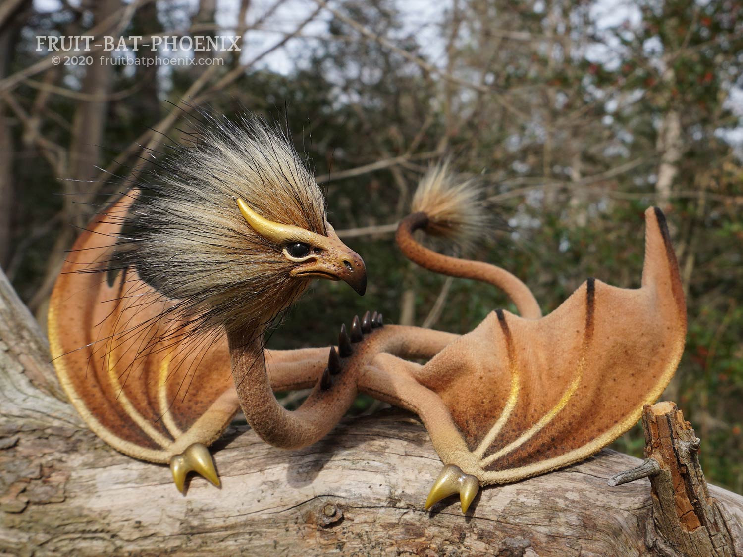 Gold Ochre Eagle Wyrm, a posable dragon art doll