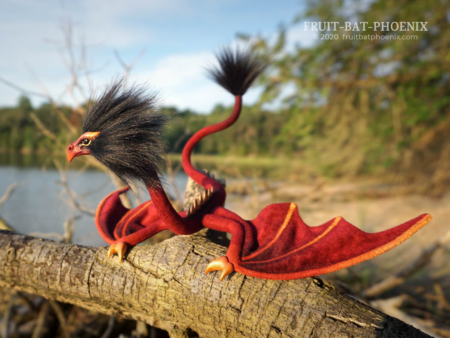 Redgold Eagle Wyrm posable dragon art doll, facing left