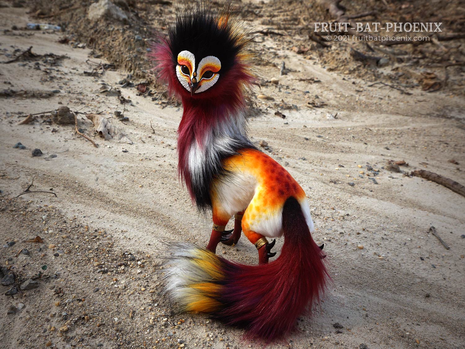 Royal Tytogriff poseable art doll in a sandy, post-apocalypic landscape