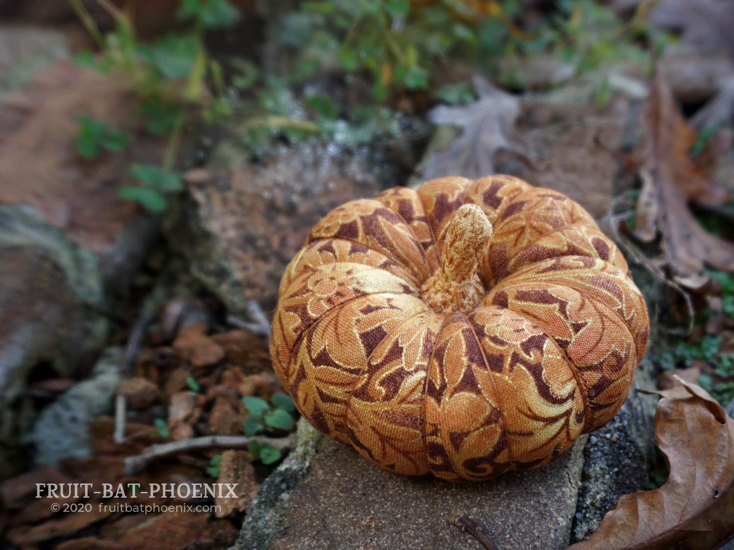 Gold floral plush pumpkin soft sculpture