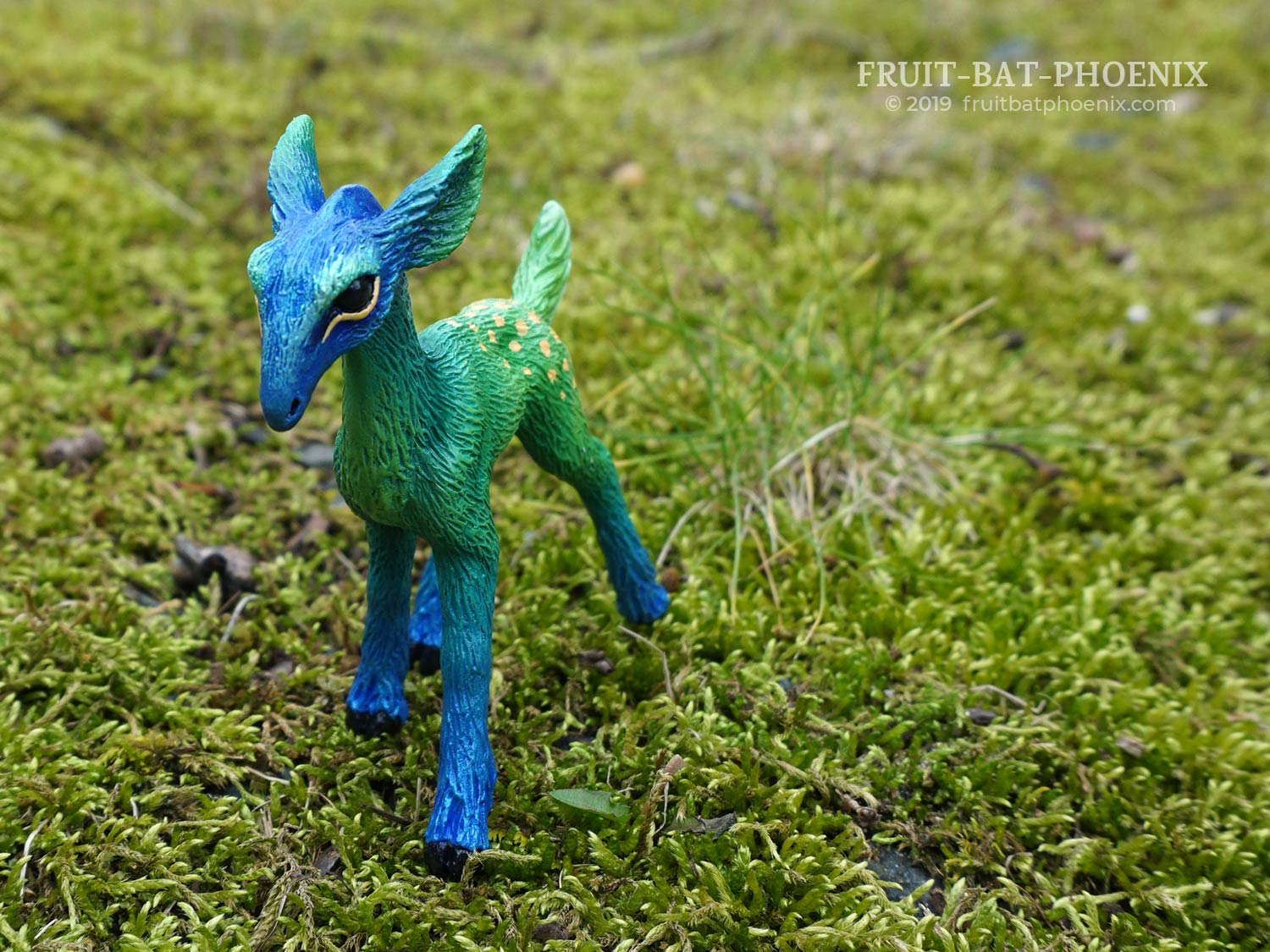 front view of bluegreen resin fawn sculpt
